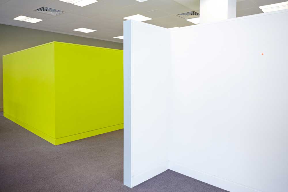 modern bright room dividers in london office space luminous green and white by airey spaces