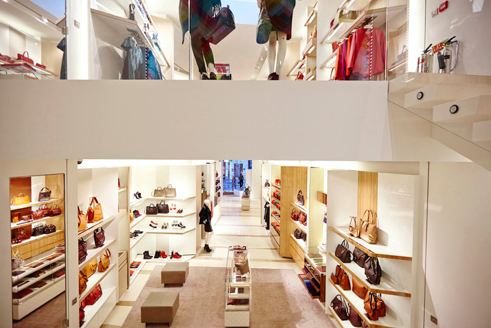 2 floor view of Longchamp store on New Bond Street by Janie Airey